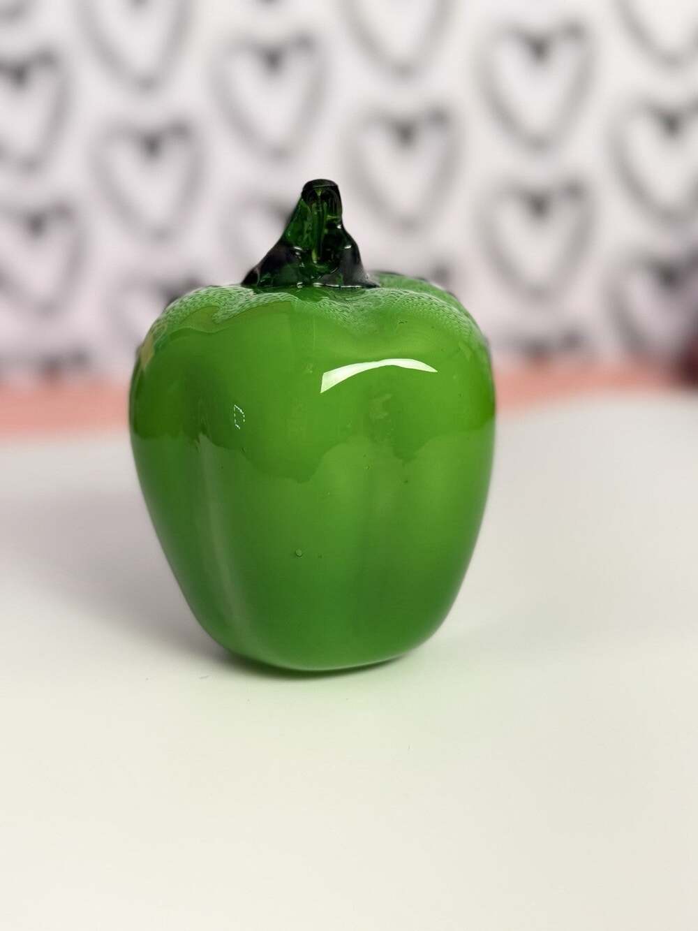 Green Glass Apple Decorative Fruit Figurine Sculpture, Art Glass Style